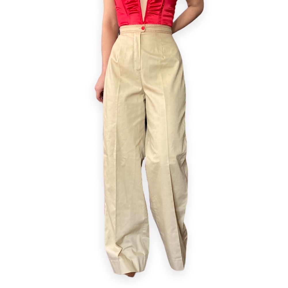 Vintage 70s Wide Leg Khaki Trousers, ILGWU, 26” Waist Super High Rise